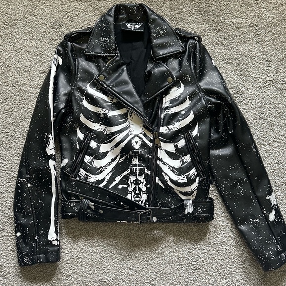 Killstar Jackets & Blazers - Killstar faux leather jacket skeleton
